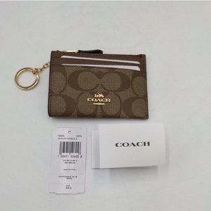 Coach Mini Skinny ID Case Card Coin Key Slit Wallet Khaki/Saddle
